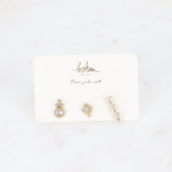 Set de 3 piercings (cristaux ronds, gouttes)