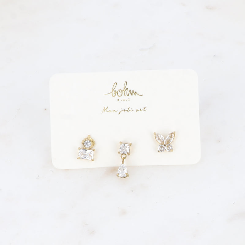Set de 3 piercings Cristaux (gouttes et papillon)